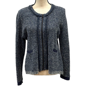 Anthropologie Angel of the North Envalira Blue Wool Silk Blend Tweed Cardigan  L